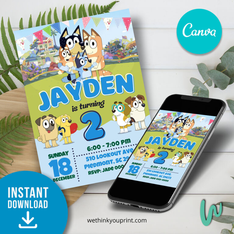 Bluey Birthday Invitation Template Easy Edit in Canva