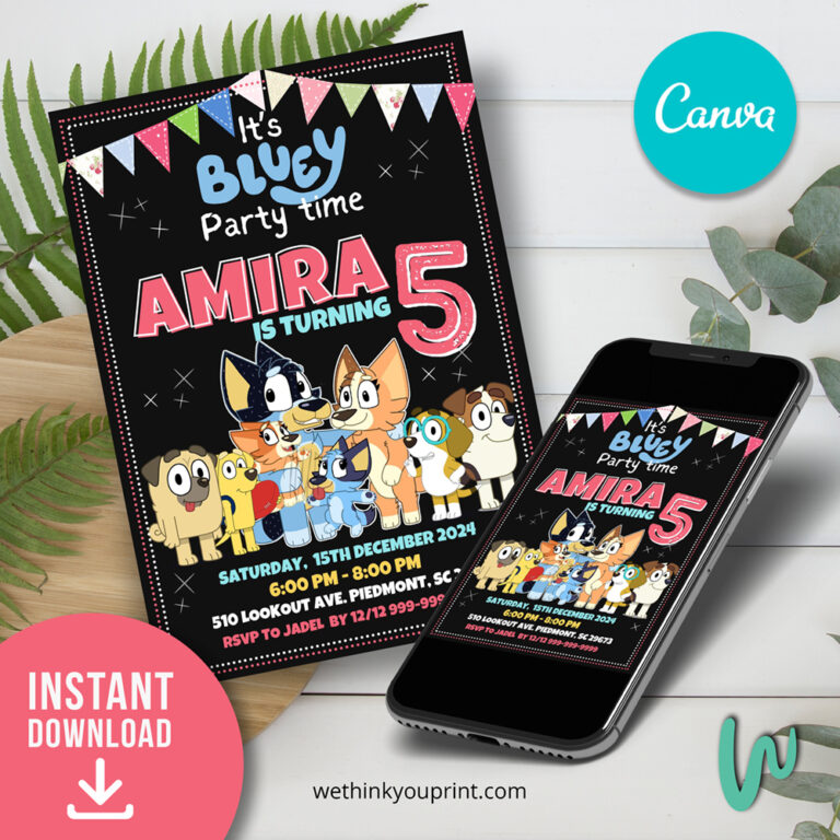 Bluey Birthday Invitation Template Easy Edit in Canva