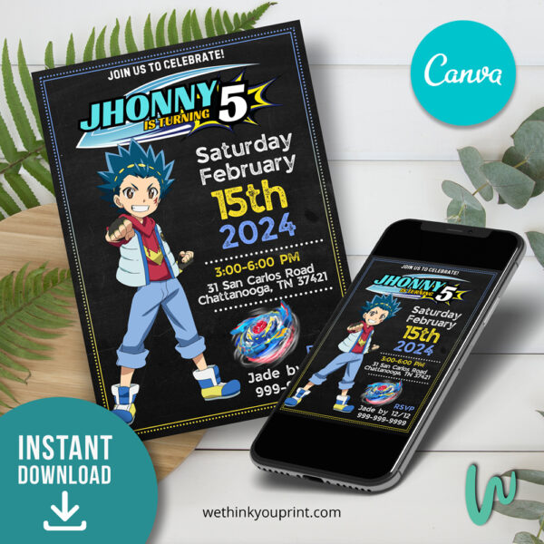 Amazing Design Beyblade Birthday Theme Personalize in Canva