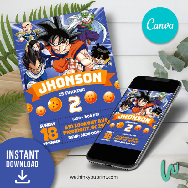 Awesome Dragonball Z Anime Themed Canva Birthday Invitation Template