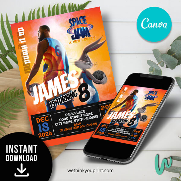 Space Jam Invitation Template in Canva