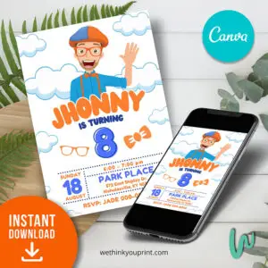 Cute Blippi Birthday Invitation Design in Canva