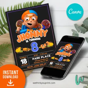 Canva Design Birthday Invitation Blippi Theme