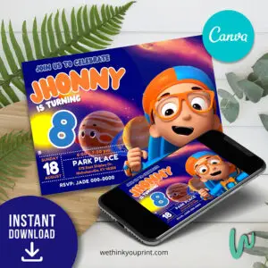 Blippi Birthday  Party Invitation