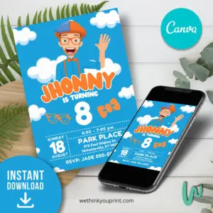 Blippi Birthday Party Invitation Editable