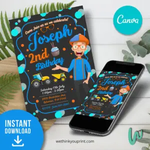 Blippi Birthday Invitation Canva Template