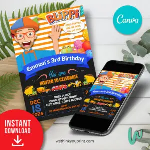 Blippi Birthday Invitation Template